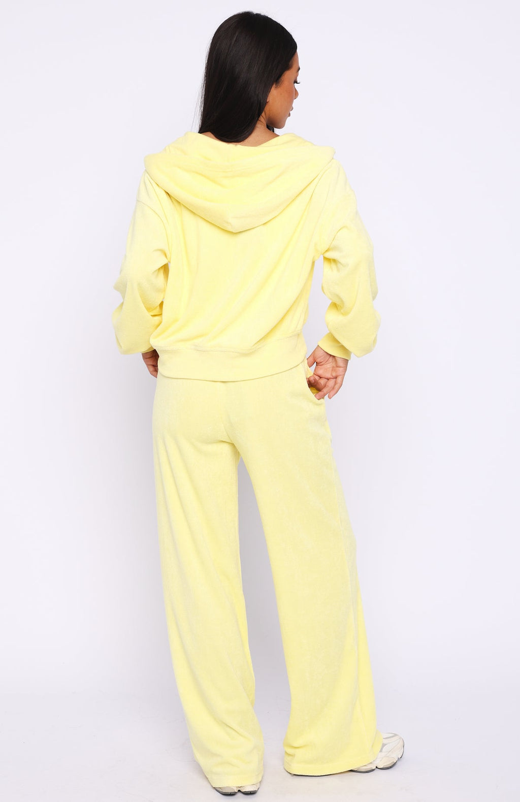 White Fox Causing Commotion Terry Wide Leg Sweatpants Lemon