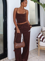 White Fox Causing Commotion Terry Wide Leg Sweatpants Chocolate
