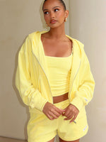 White Fox Causing Commotion Terry Boxy Zip Front Hoodie Lemon