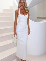 White Fox Champagne High Halter Maxi Dress White