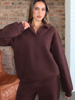 White Fox Chill Moves Oversized Henley Sweater Chocolate