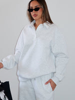 White Fox Chill Moves Oversized Henley Sweater Grey Marle