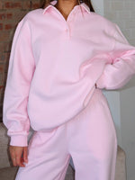 White Fox Chill Moves Oversized Henley Sweater Pink