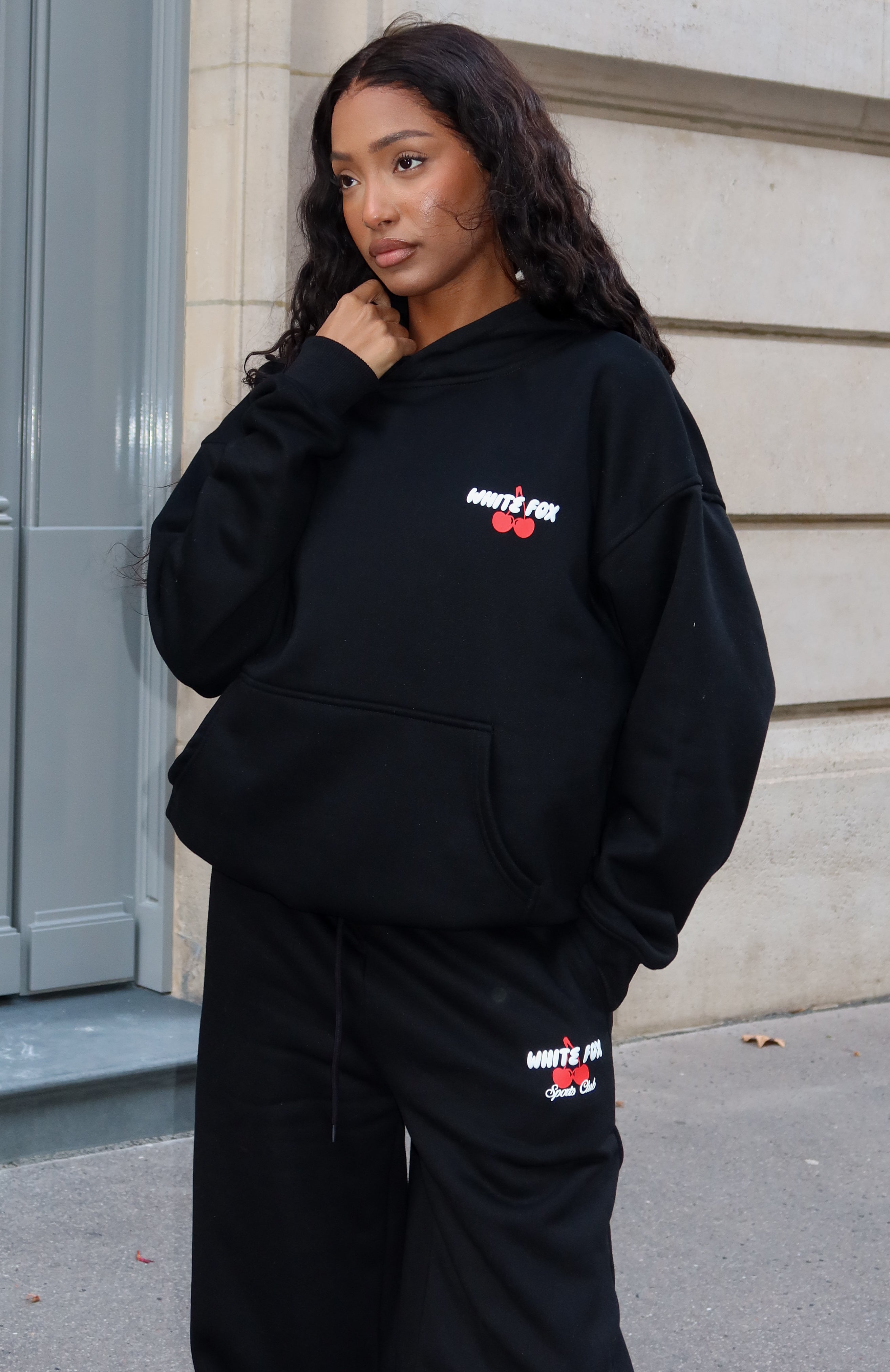 White Fox Club 14 Cassie Boxy Hoodie Black
