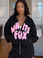 White Fox Club 14 Allie Boxy Zip Front Hoodie Black