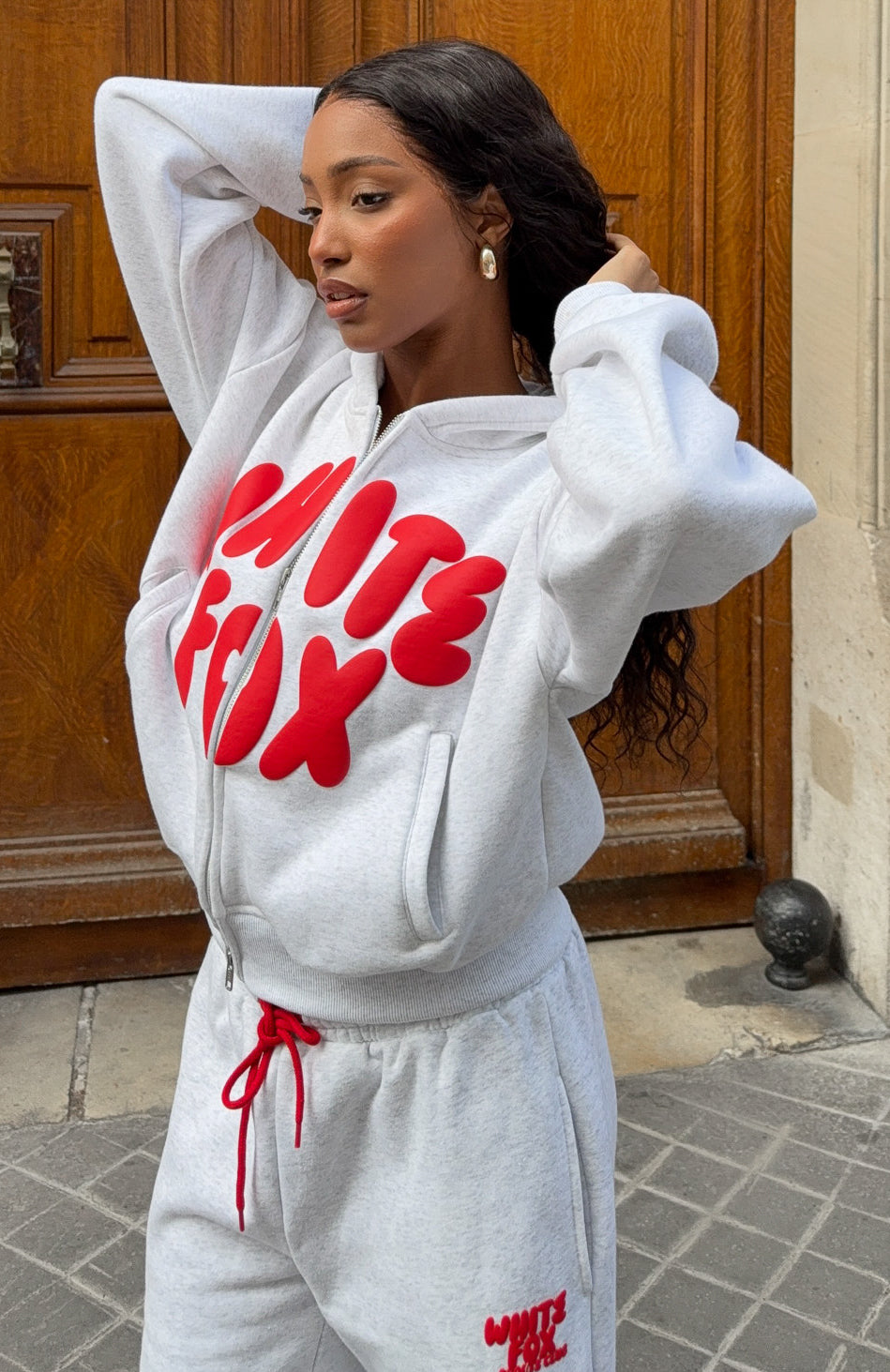 White Fox Club 14 Allie Boxy Zip Front Hoodie Grey Marle