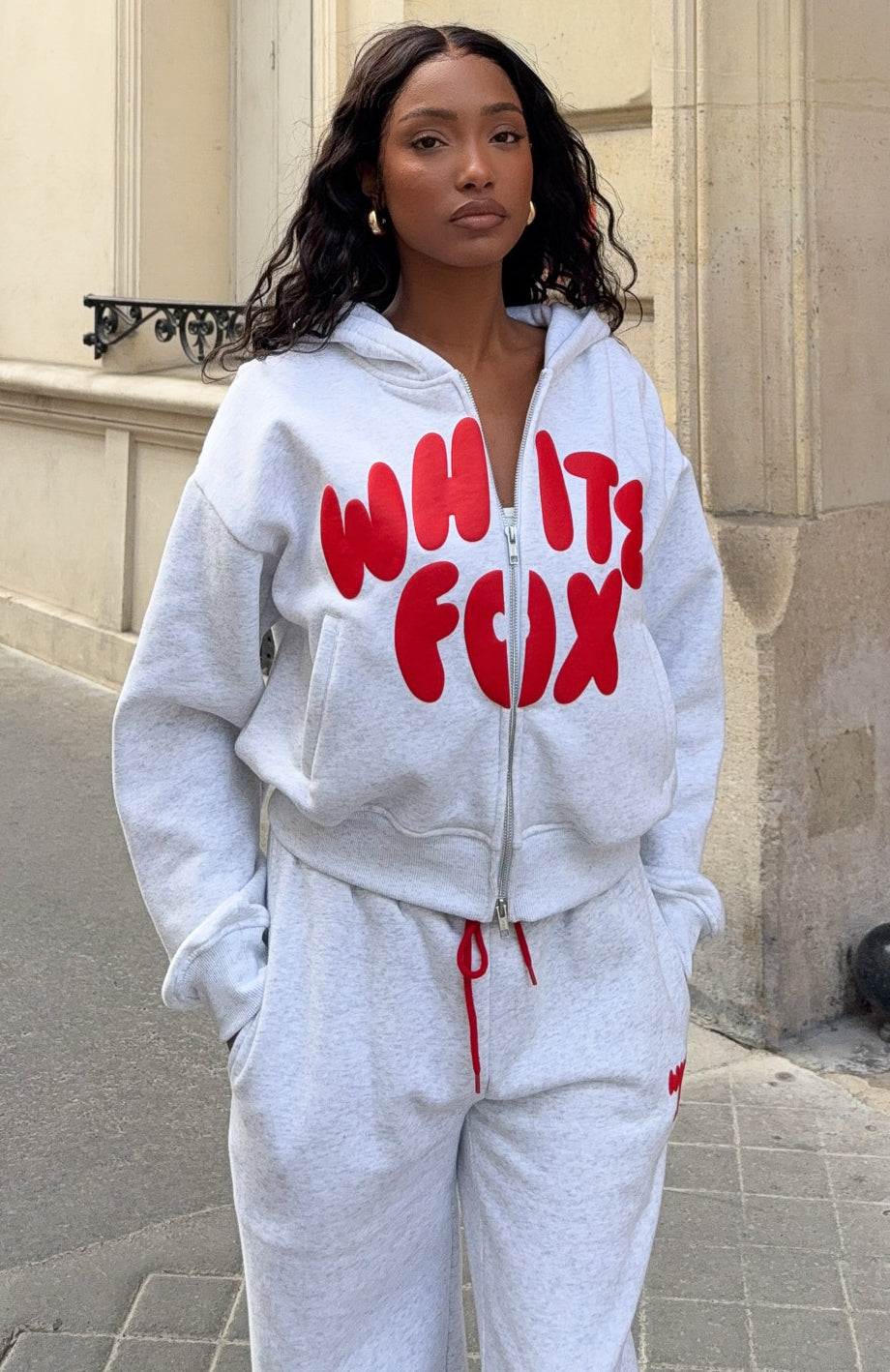 White Fox Club 14 Allie Boxy Zip Front Hoodie Grey Marle