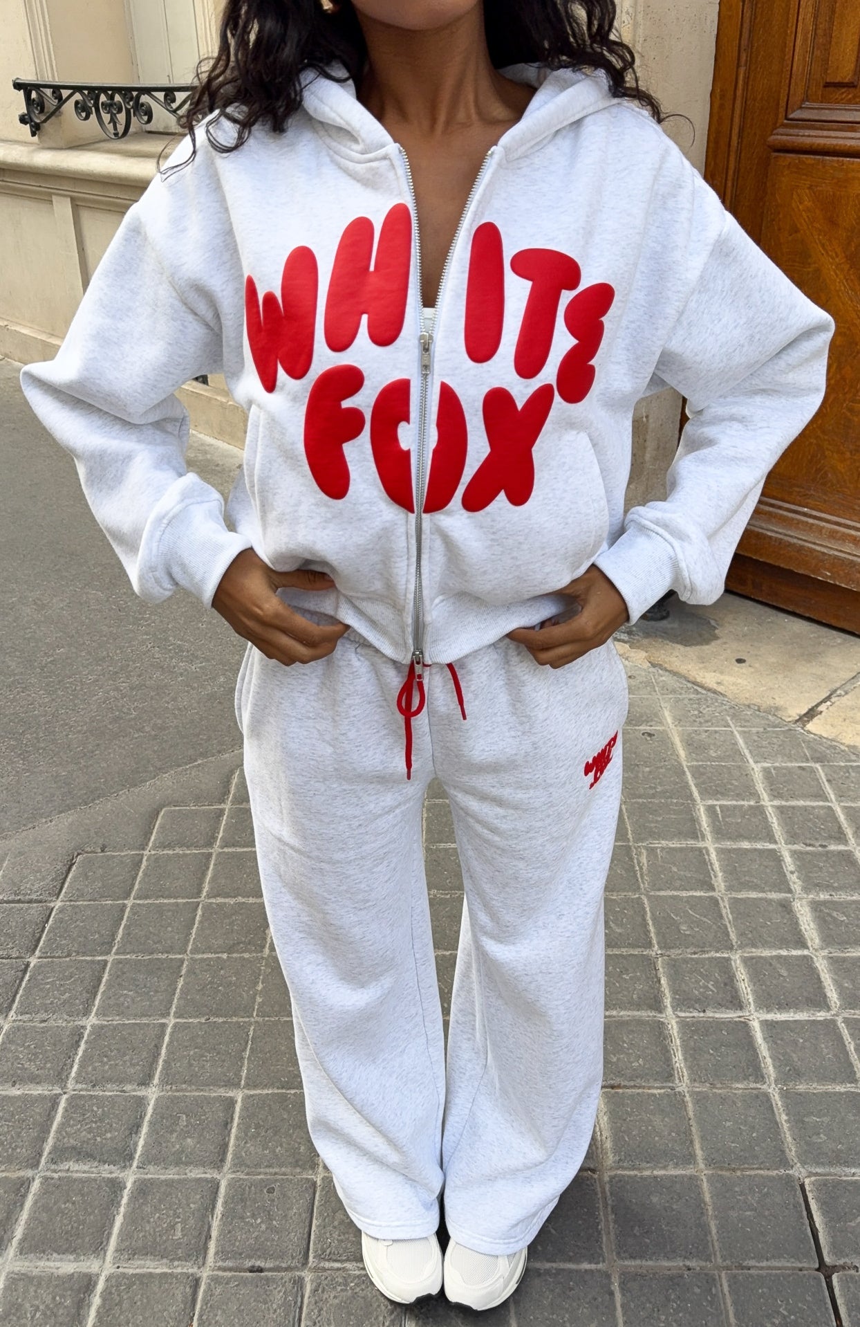 White Fox Club 14 Allie Boxy Zip Front Hoodie Grey Marle