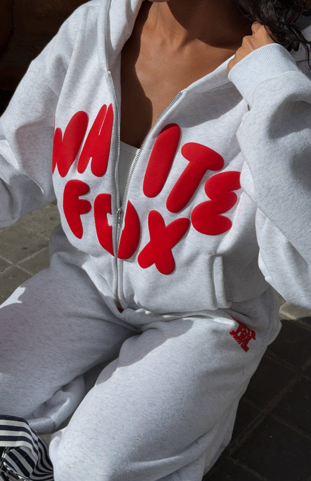 White Fox Club 14 Allie Boxy Zip Front Hoodie Grey Marle