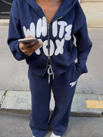 White Fox Club 14 Allie Boxy Zip Front Hoodie Navy