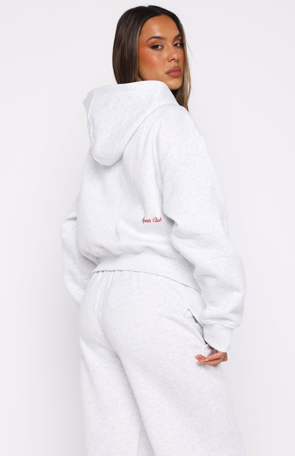 White Fox Club 14 Allie Boxy Zip Front Hoodie Grey Marle