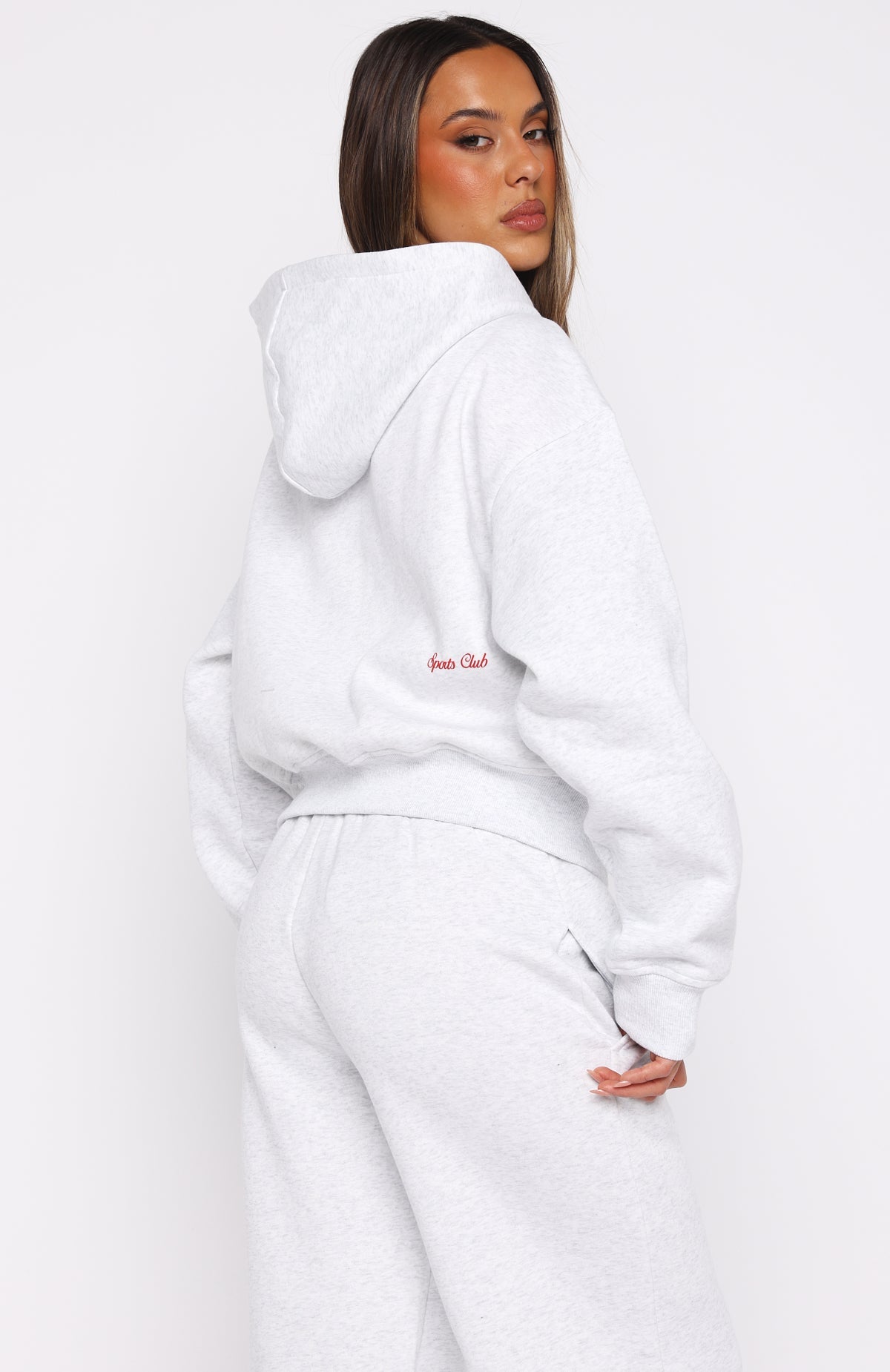 White Fox Club 14 Allie Boxy Zip Front Hoodie Grey Marle
