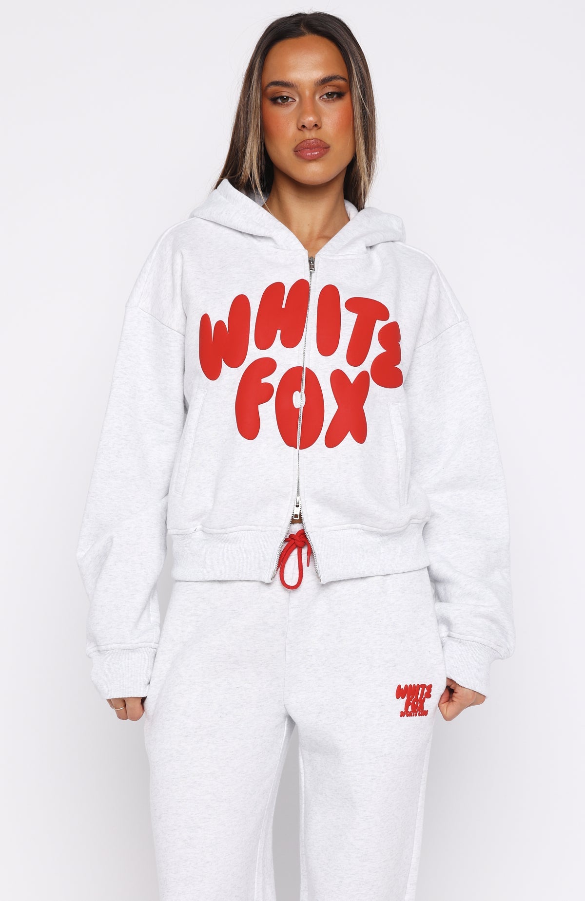 White Fox Club 14 Allie Boxy Zip Front Hoodie Grey Marle