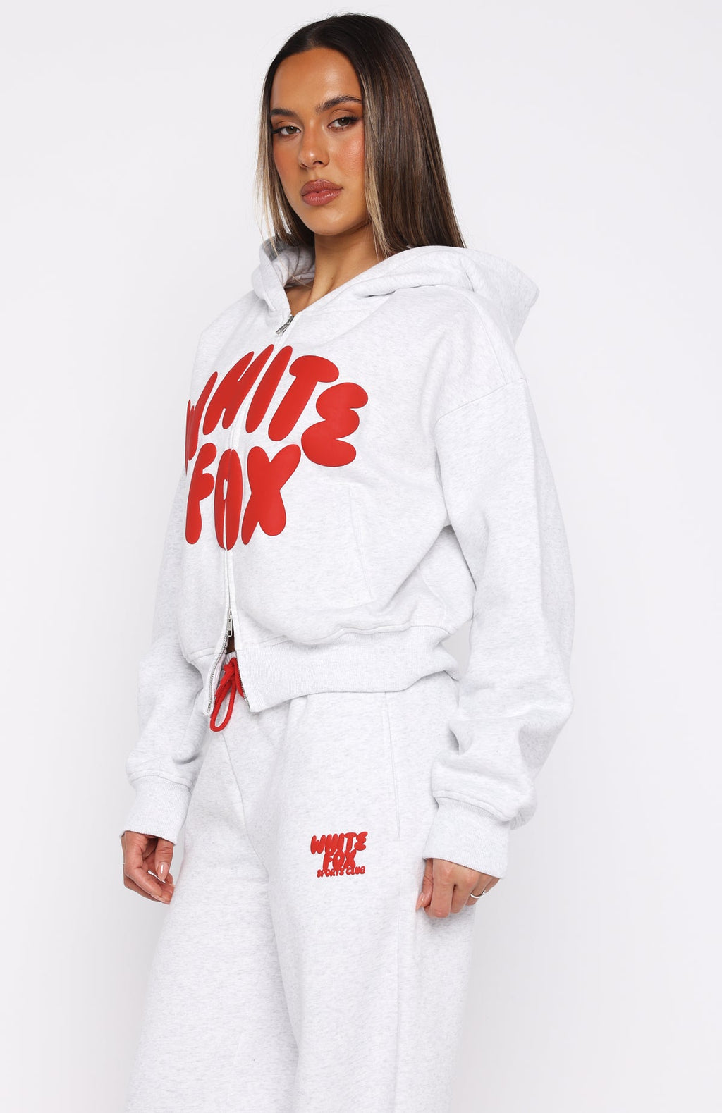 White Fox Club 14 Allie Boxy Zip Front Hoodie Grey Marle
