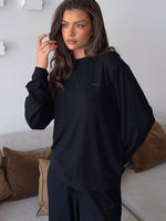 White Fox Come A Long Way Soft Lounge Long Sleeve Ribbed Tee Black