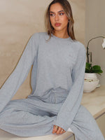 White Fox Come A Long Way Soft Lounge Long Sleeve Ribbed Tee Grey Marle