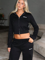 White Fox Comfy And Cute Slim Zip Front Hoodie Black