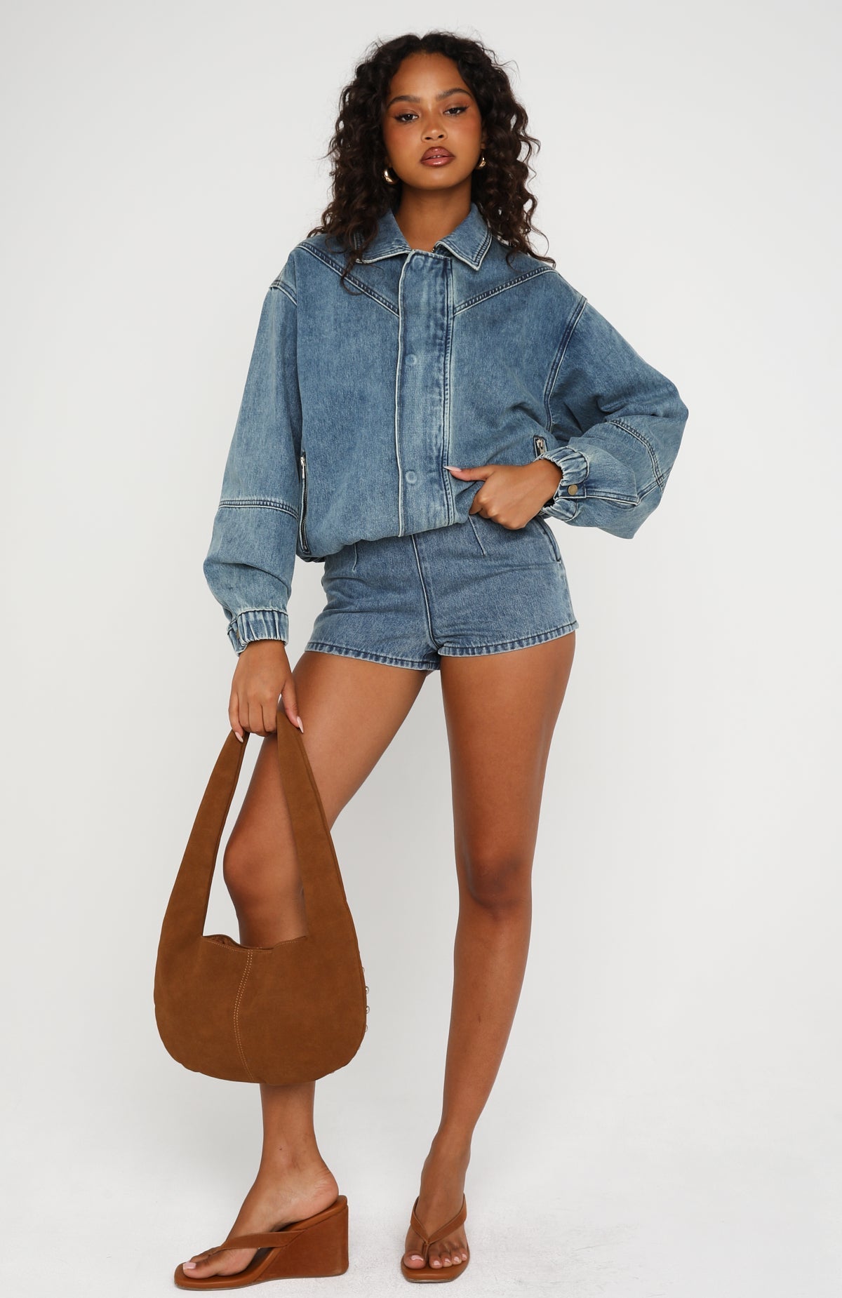 White Fox Cooler Than You Denim Shorts Brown Blue Acid