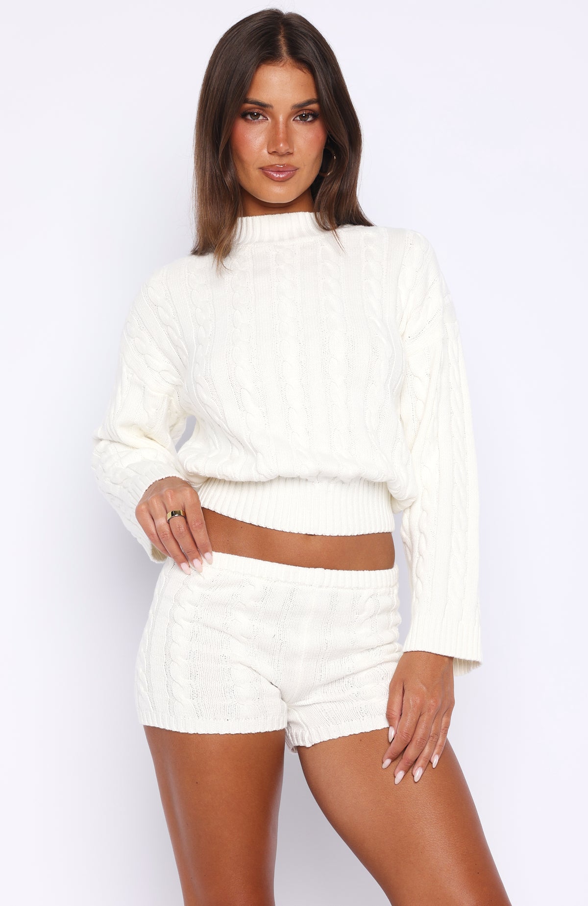White Fox Cosy Kindness Knit Shorts Off White