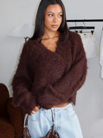 White Fox Cozy Vibes Knit Cardigan Chocolate