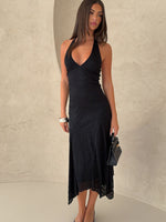 White Fox Crazy Little Thing Halter Midi Dress Black