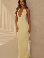 White Fox Cute Without Apology Halter Maxi Dress Lemon
