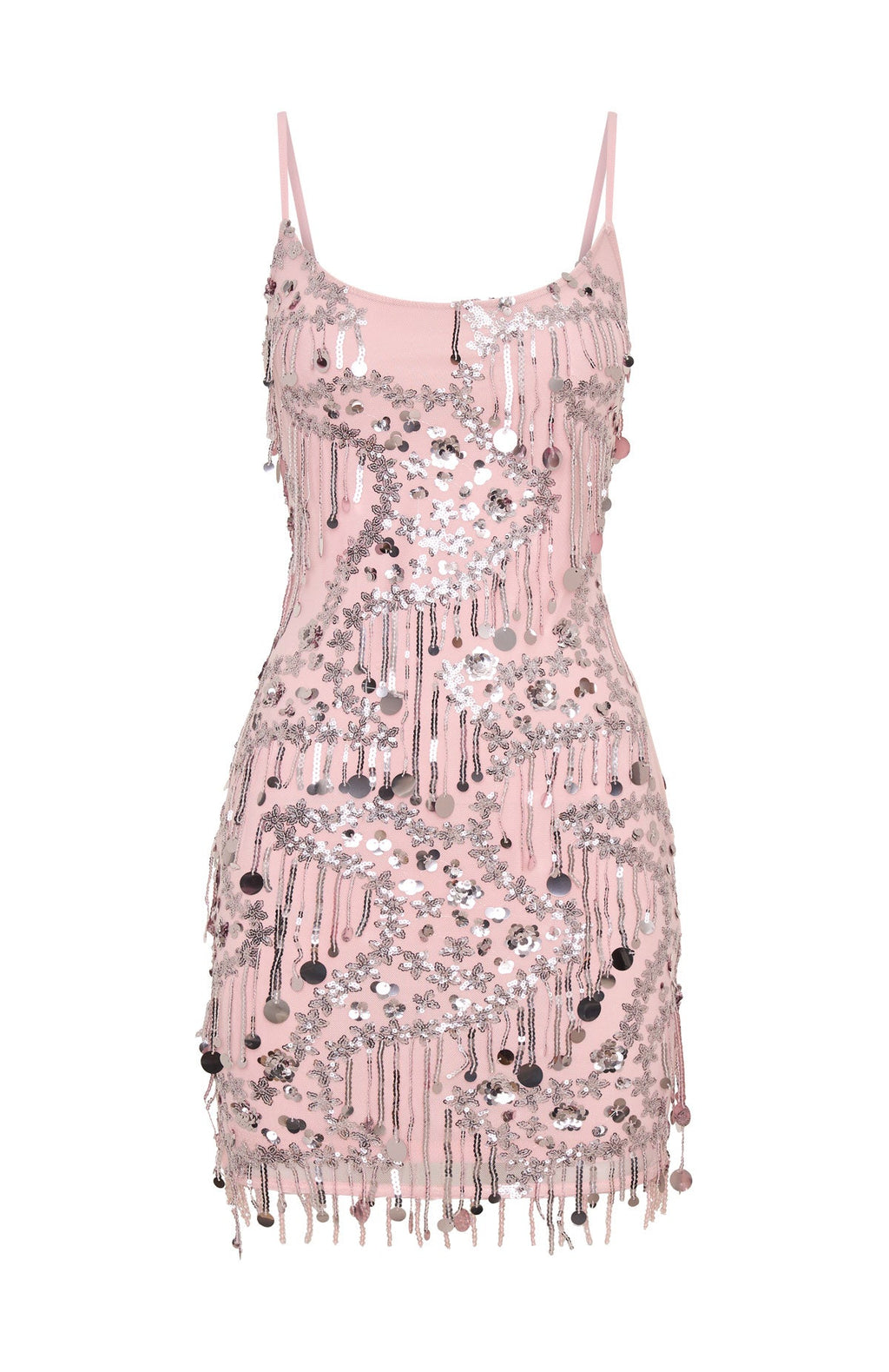 White Fox Decadent Daze Beaded Mini Dress Baby Pink