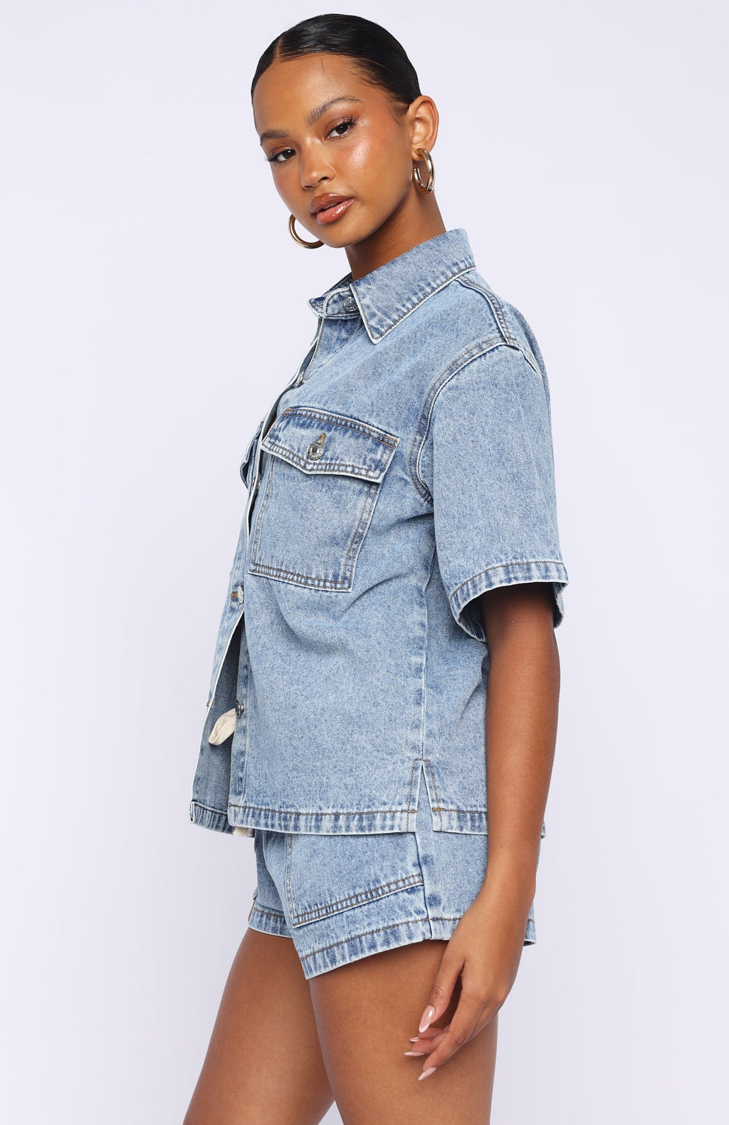 White Fox Denim Daydream Shorts Mid Blue