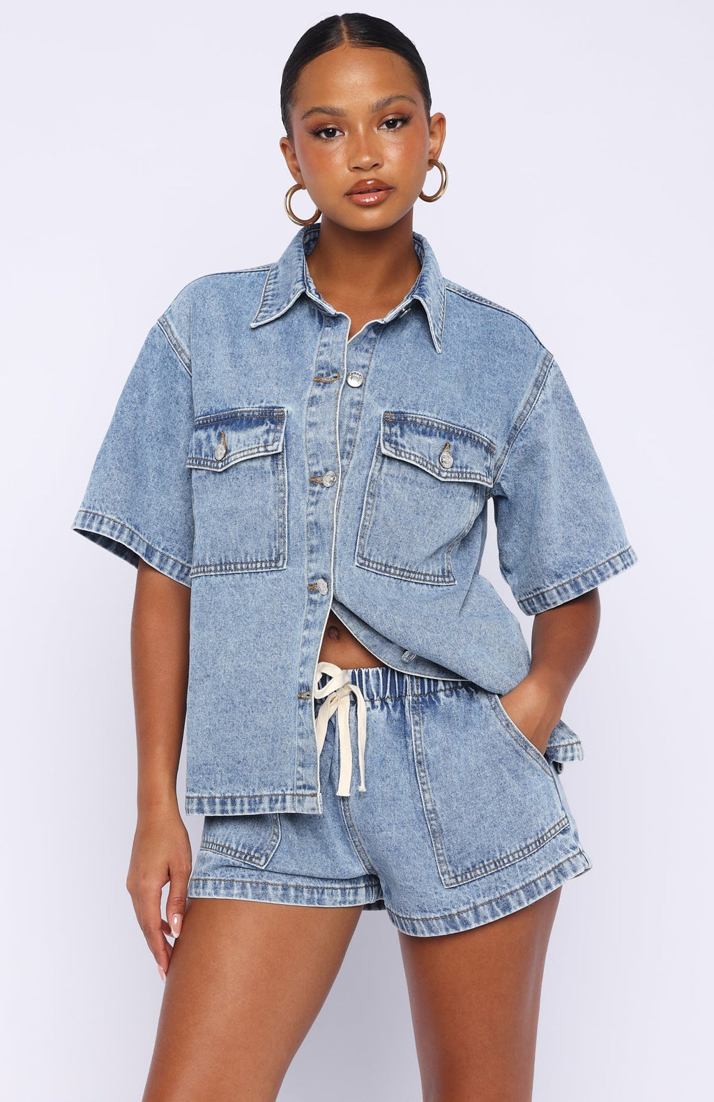 White Fox Denim Daydream Shorts Mid Blue
