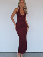 White Fox Destiny Lace Maxi Dress Burgundy