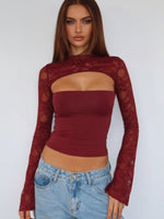 White Fox Devoted Love Long Sleeve Top Burgundy