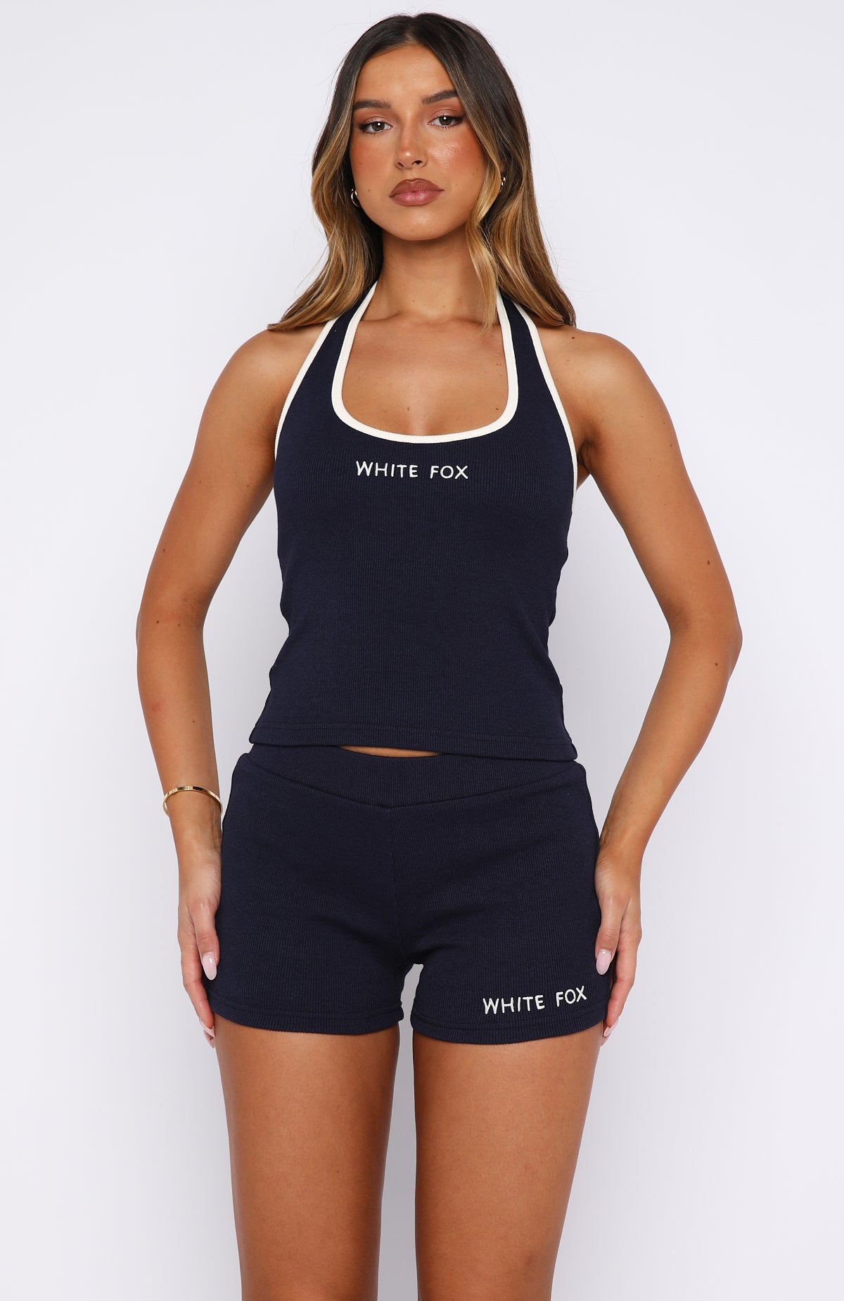 White Fox Doing My Best Ribbed Bike Shorts Navy