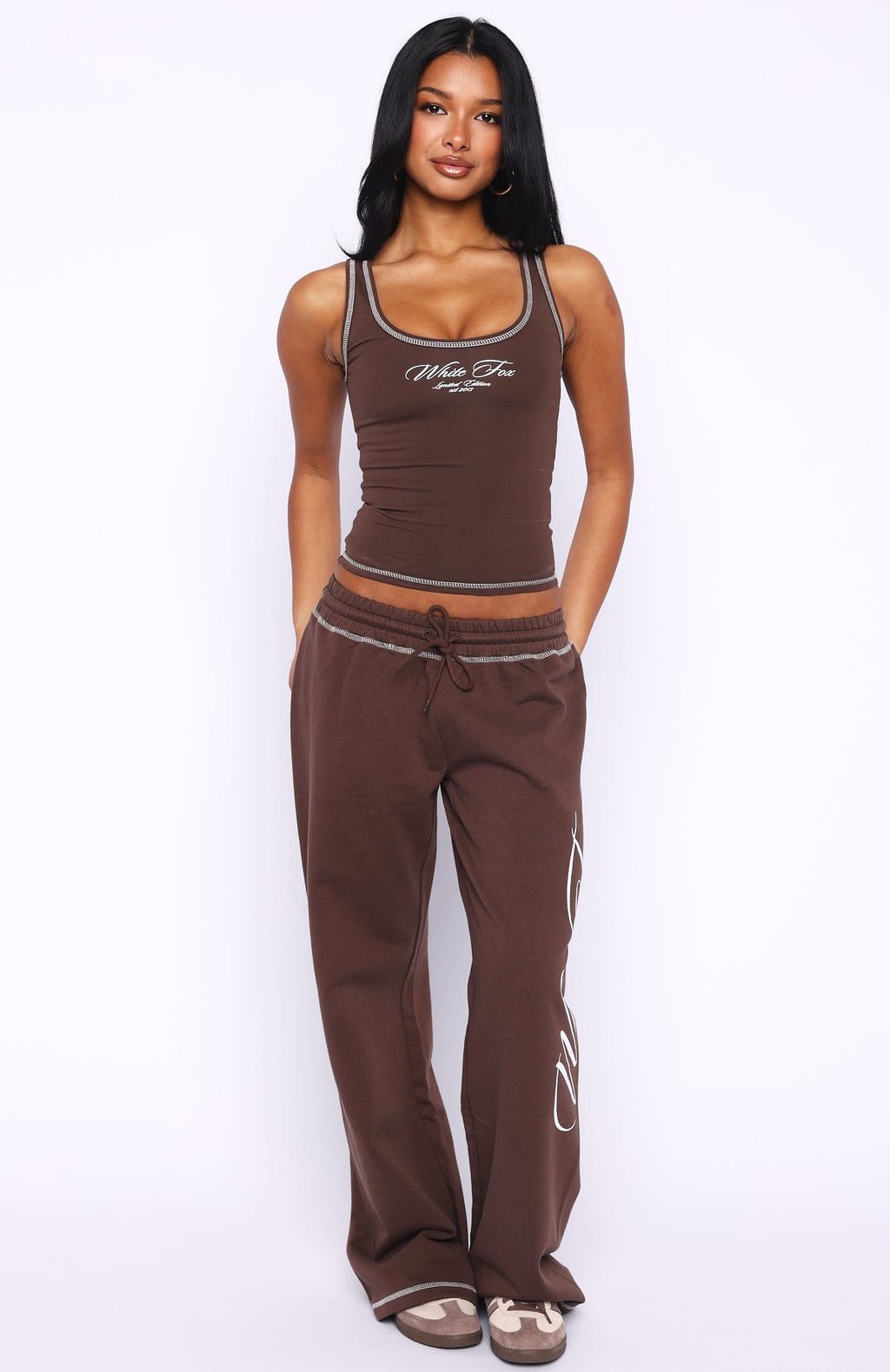White Fox Don't Need Anyone Track Pants Chocolate