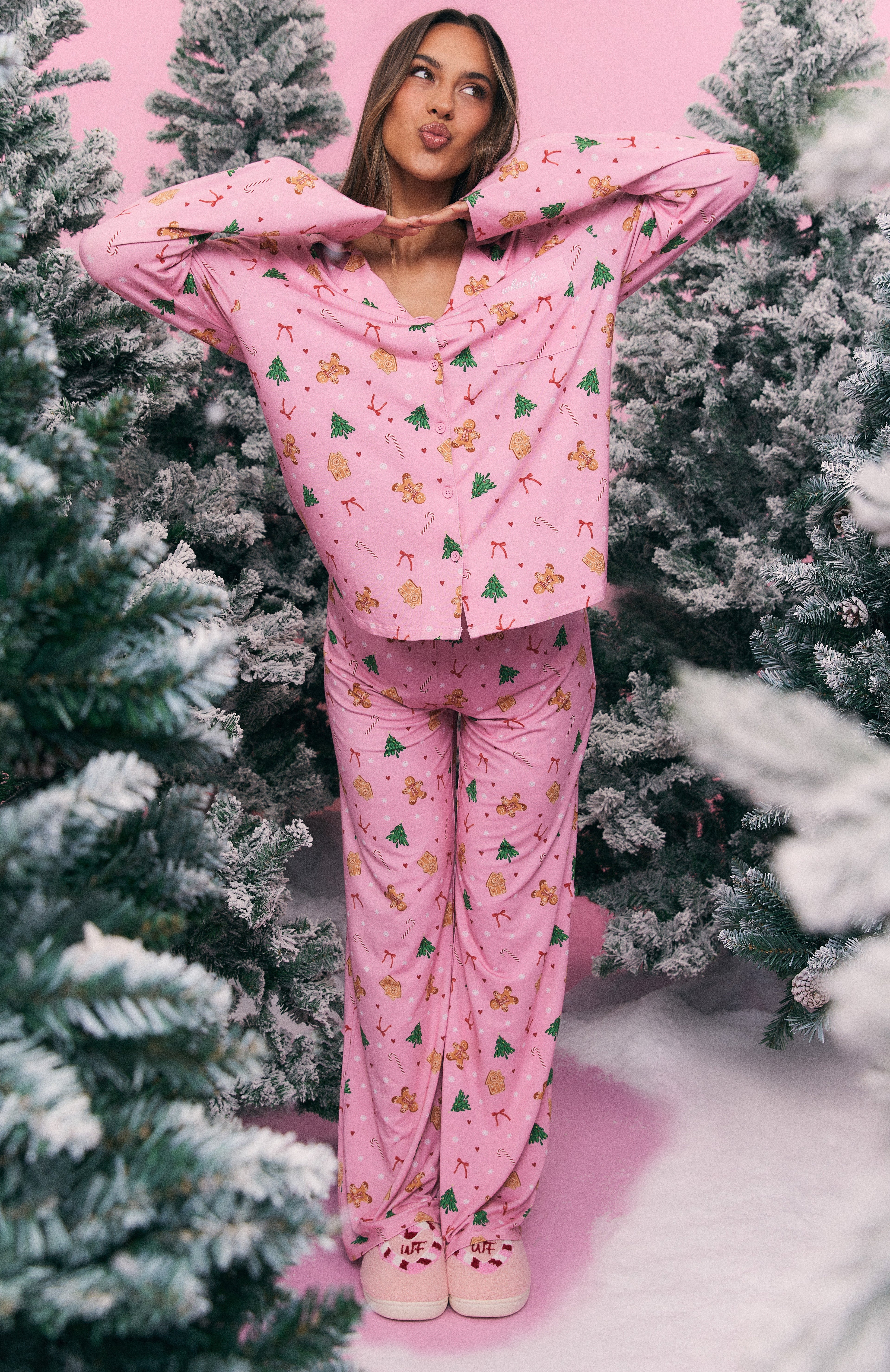 White Fox Pillow Talk Printed Long Sleeve Pyjama Set Candy Kiss