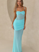 White Fox Drop Dead Gorgeous Mesh Maxi Dress Aqua