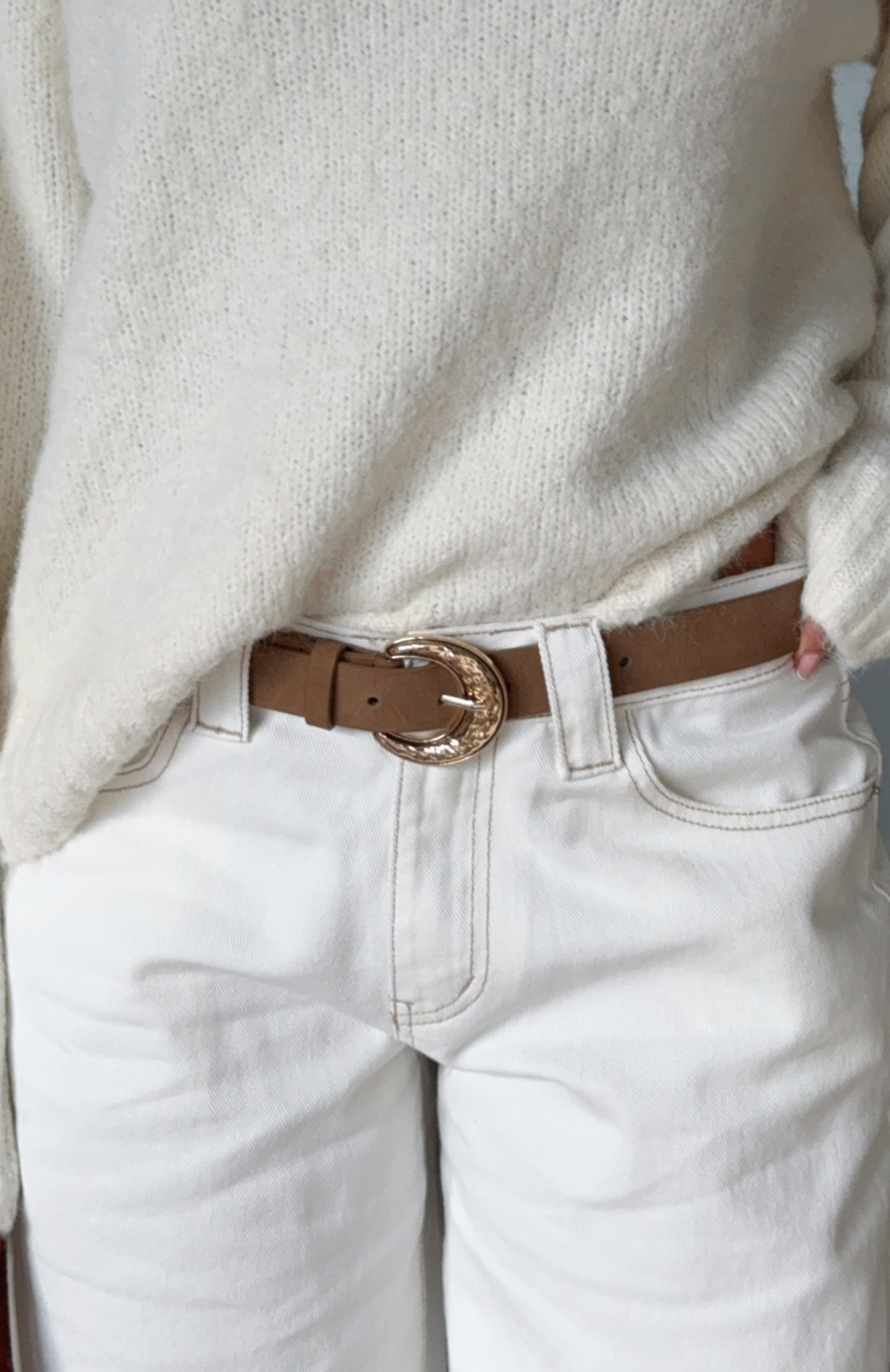 White Fox Elanor Belt Tan Faux Suede/Gold