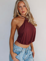 White Fox Endless Moment Cinched Waist Halter Top Burgundy