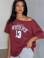 White Fox Everything In Time Off Shoulder Oversized Tee Burgundy