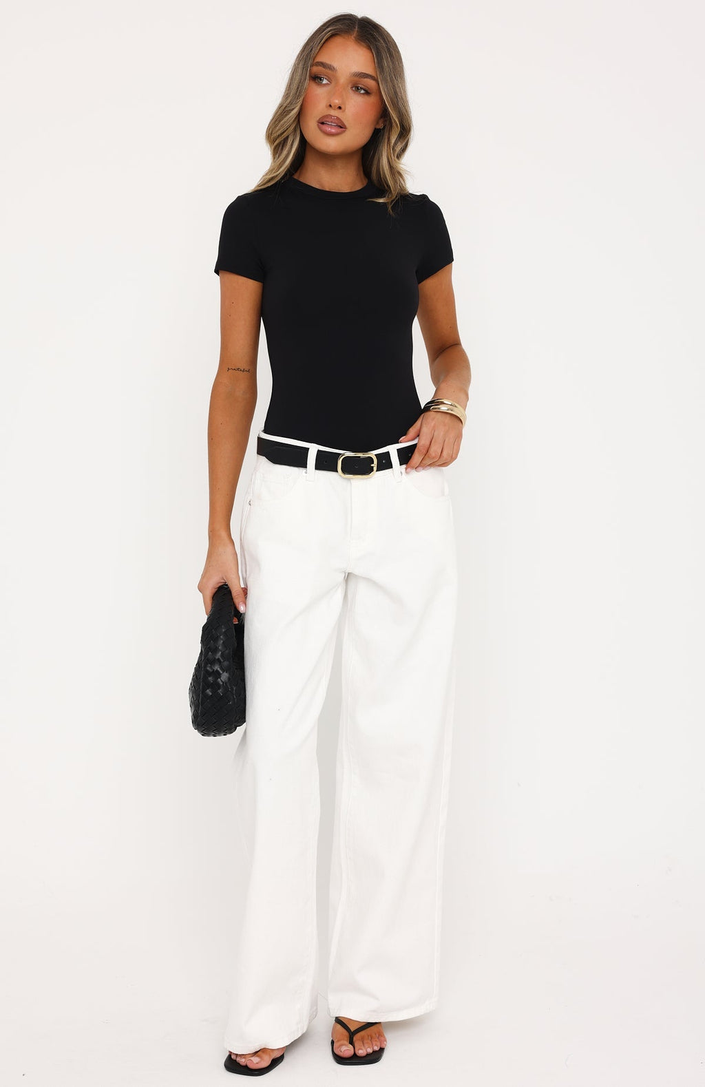 White Fox Experience It All Short Sleeve Bodysuit Black
