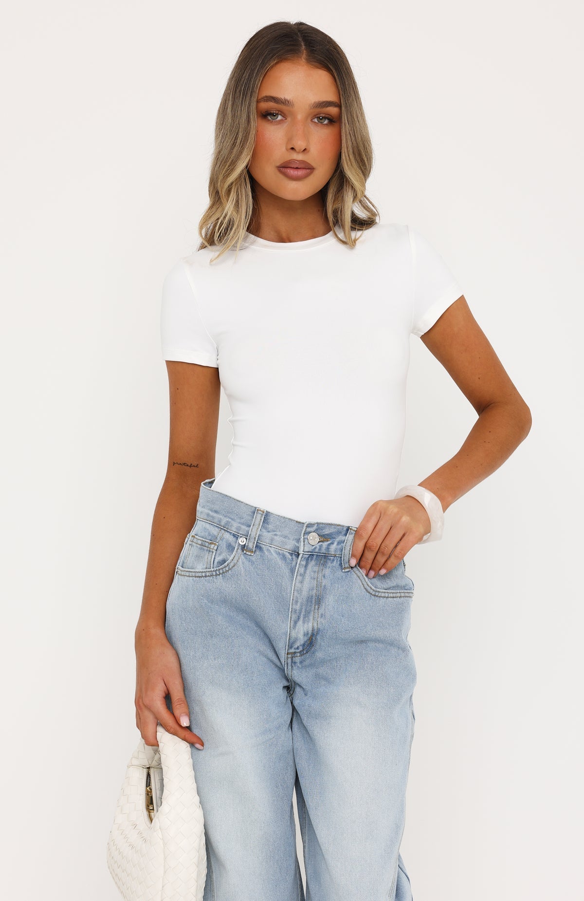 White Fox Experience It All Short Sleeve Bodysuit White