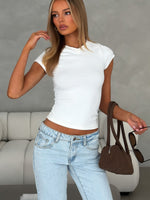 White Fox Fell Into Place V Neck Short Sleeve Top White