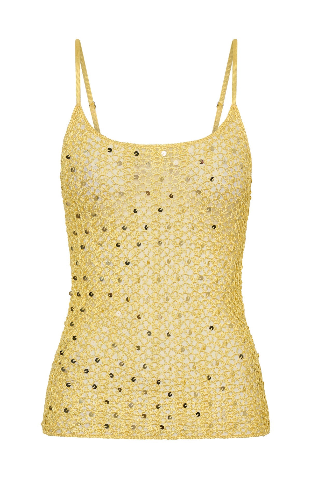White Fox Femme Fuel Sequin Crochet Top Lemon