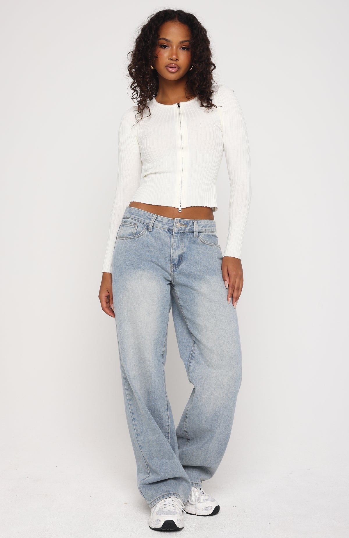 White Fox Fine Wine Long Sleeve Knit Top Off White
