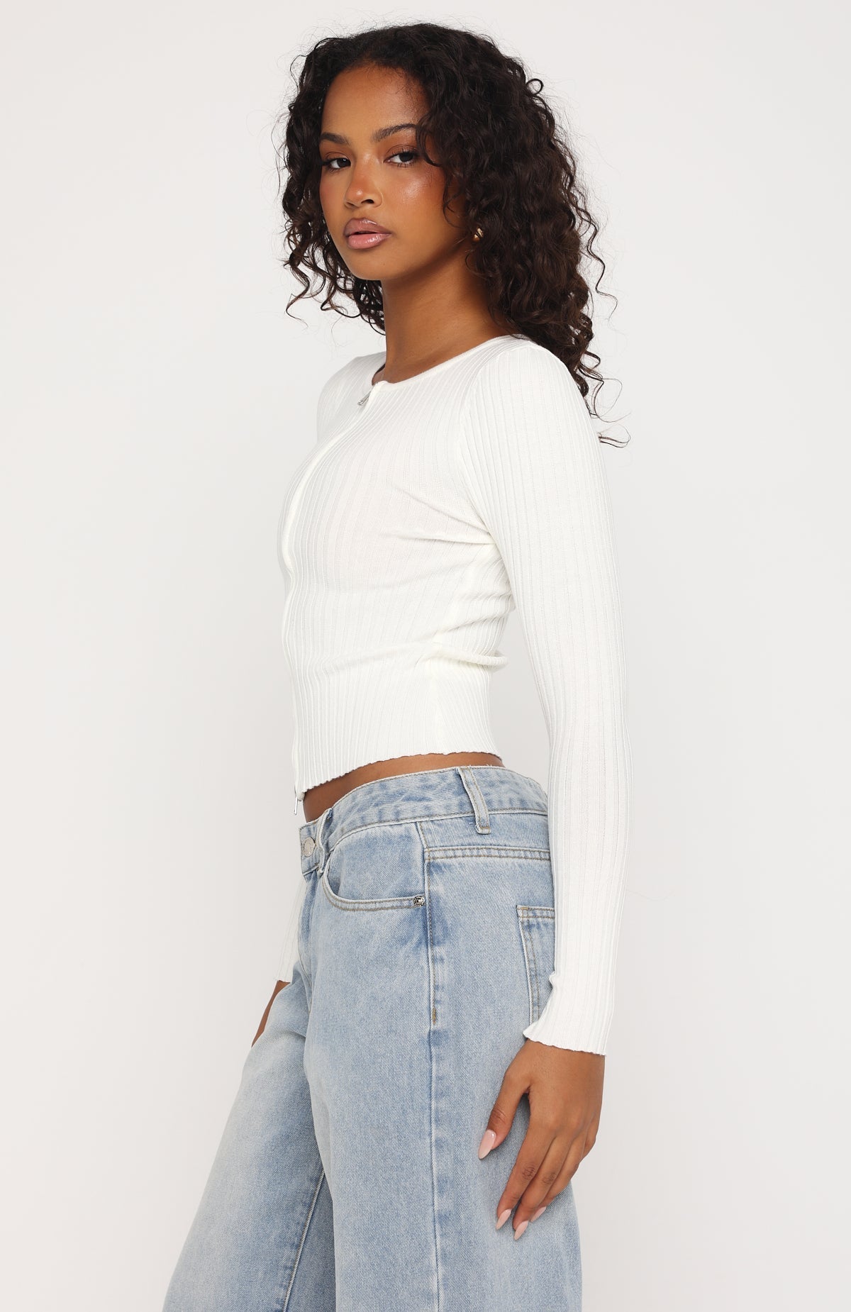 White Fox Fine Wine Long Sleeve Knit Top Off White