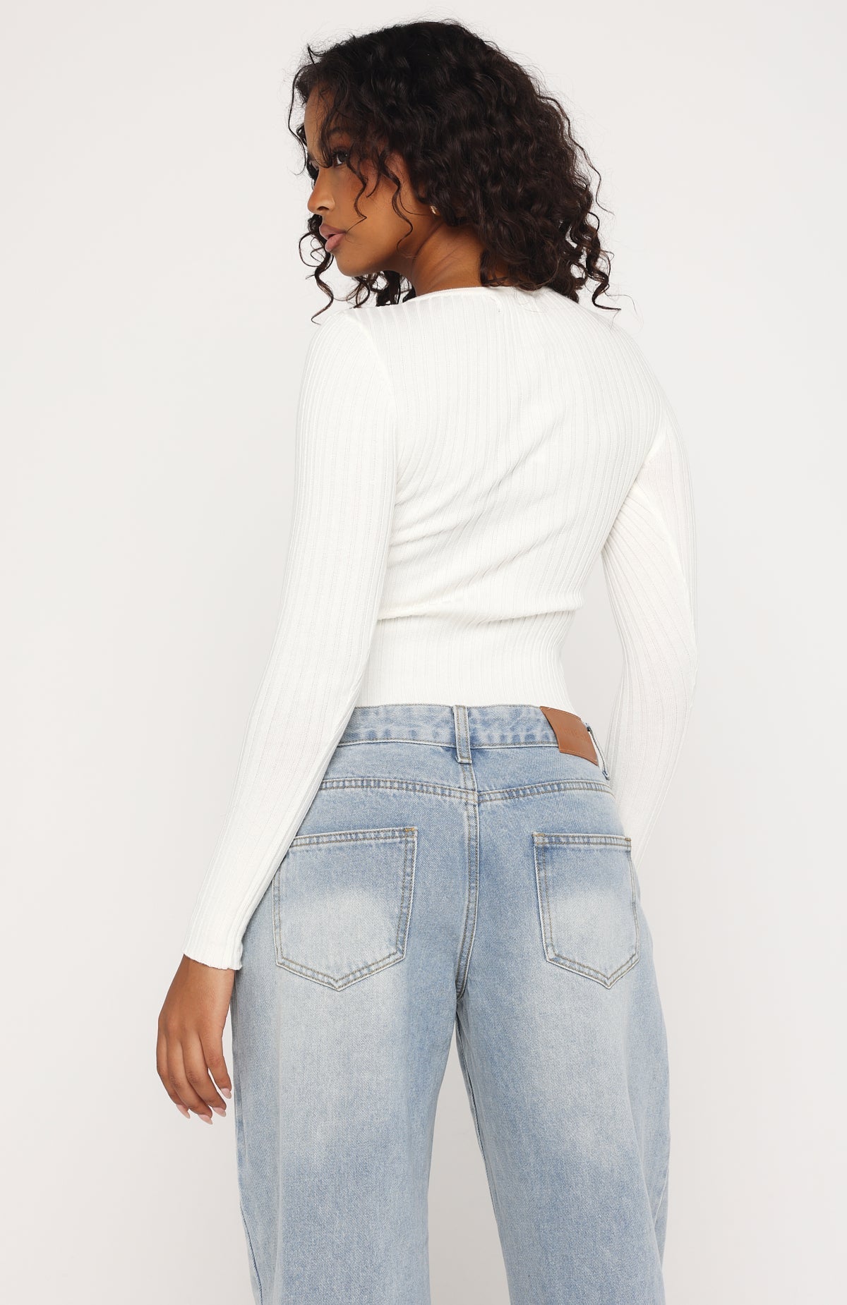 White Fox Fine Wine Long Sleeve Knit Top Off White