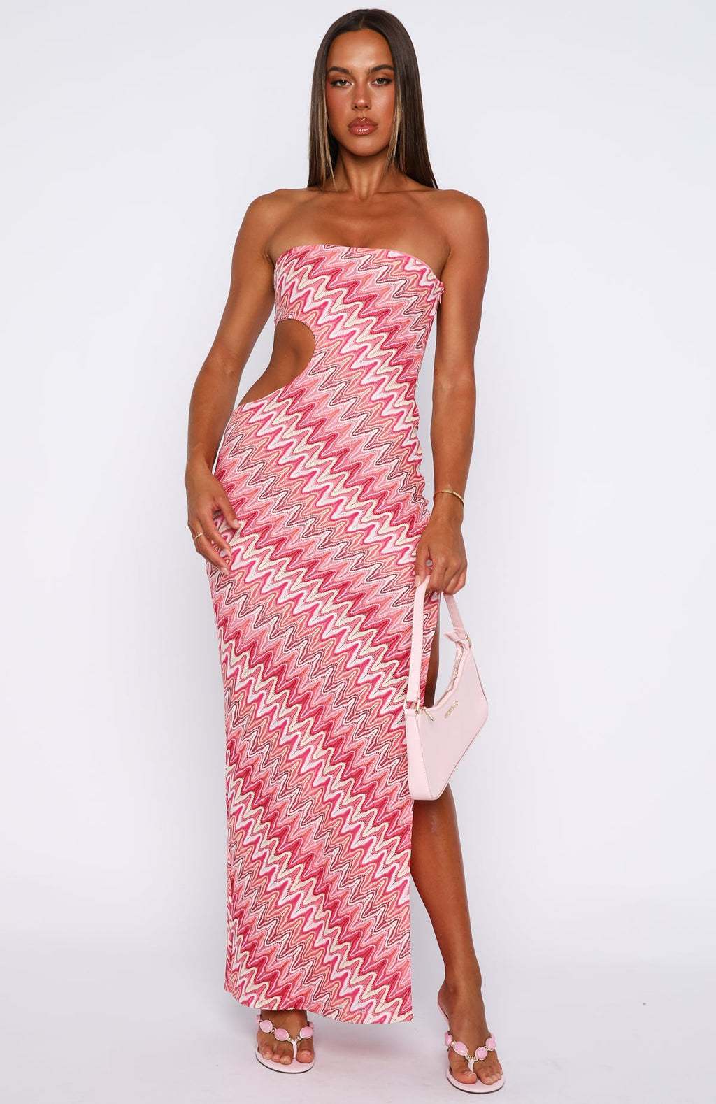 White Fox Flirt Mode Strapless Maxi Dress Sunrise Waves