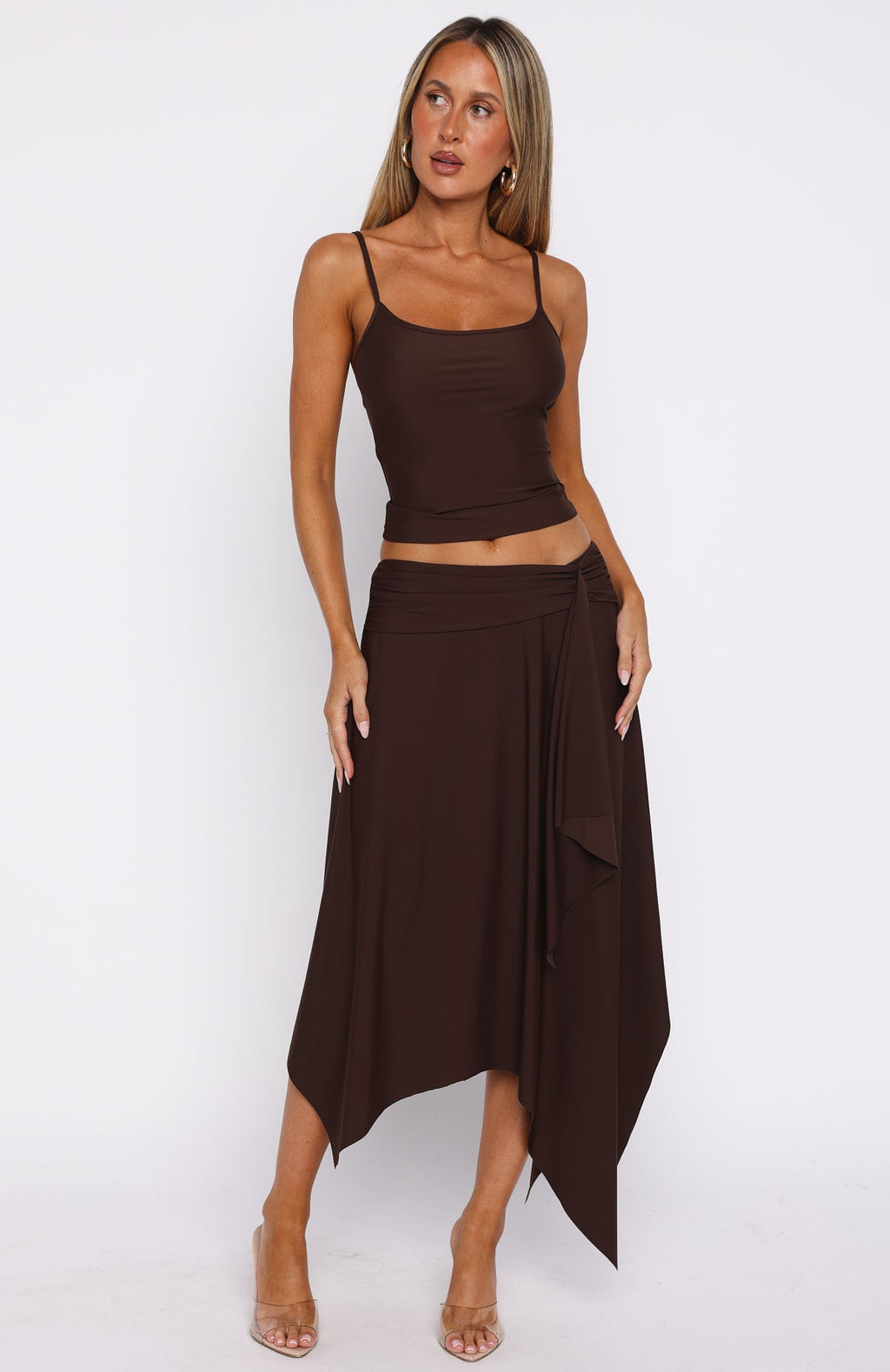 White Fox Free All Night Midi Skirt Chocolate