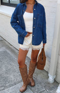 White Fox Freedom Of Love Denim Shirt Dark Blue