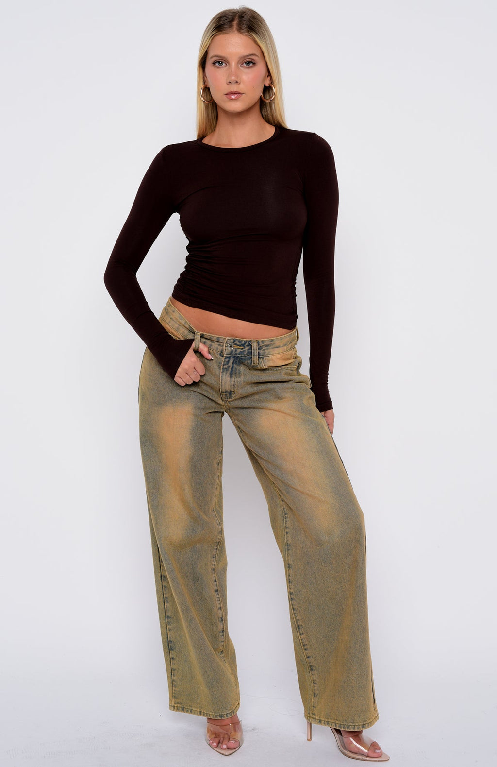 White Fox Game Over Long Sleeve Top Dark Chocolate