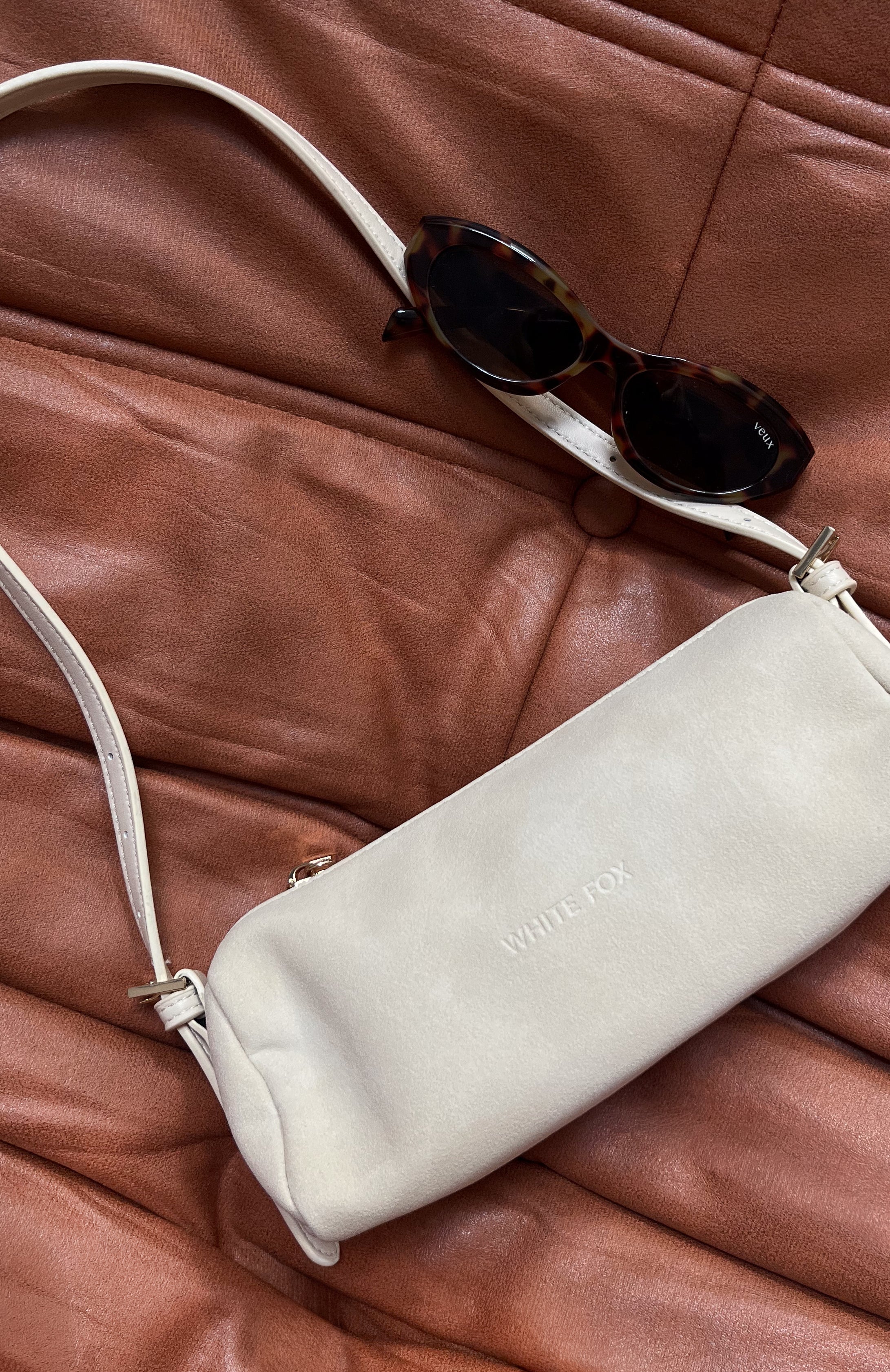 White Fox Gannon Shoulder Bag Bone Faux Suede